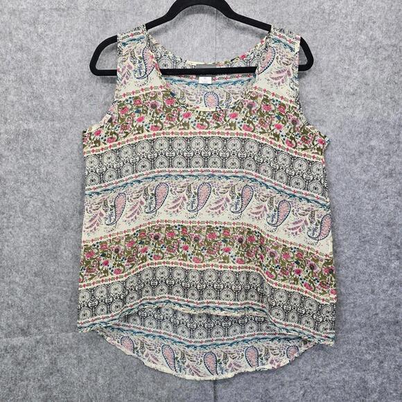Dots Blouse Woman Extra Large Multicolor Floral Paysley Sheer Sleeveless, Layers - Picture 1 of 9